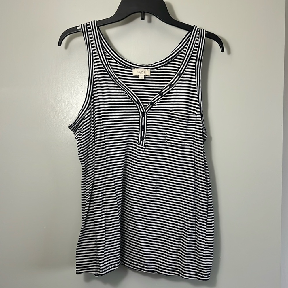 Navy and White Striped Loft Pocket Tank - Medium